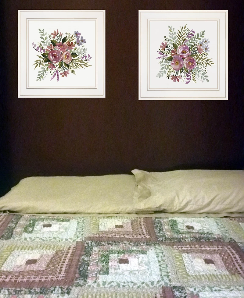 Trendy Decor 4U Floral Spray I Ii 2-Piece Vignette by Cindy Jacobs, White Frame, 15" x 19"