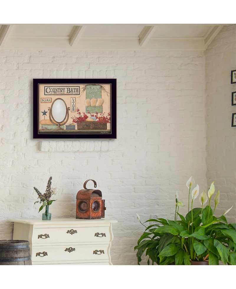 Trendy Decor 4U Country Bath By Pam Britton, Printed Wall Art, Ready to hang, Black Frame, 18" x 14"