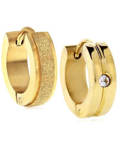Sutton Gold-Tone Stainless Steel Matte Glitter And Stone Huggie Earrings