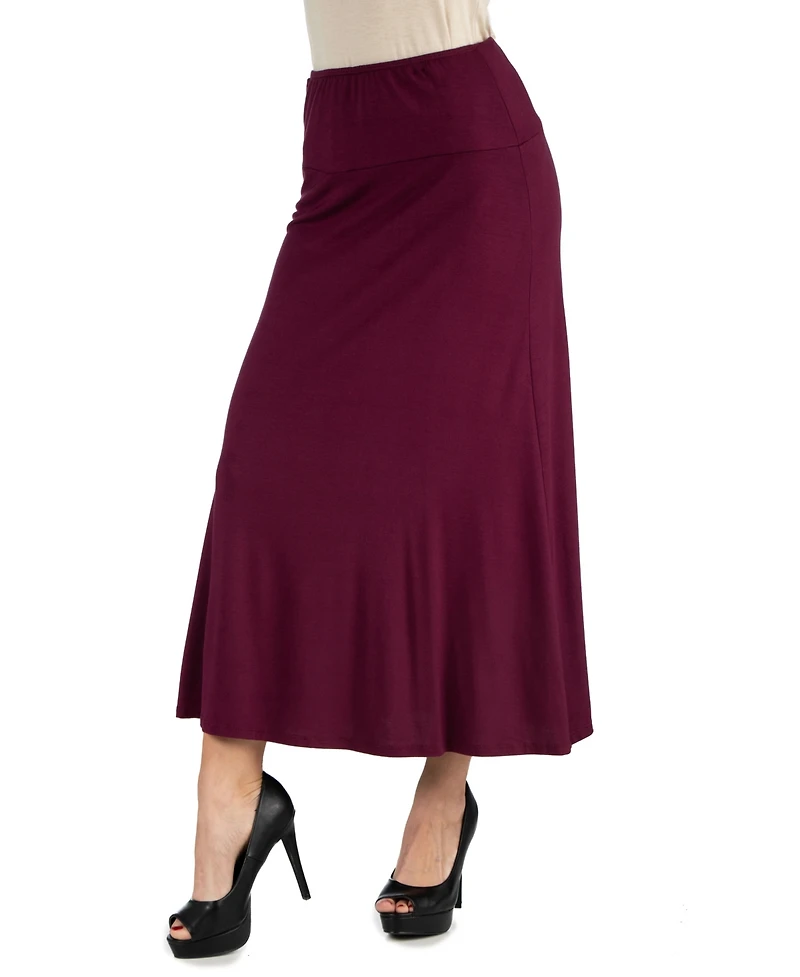 24Seven Comfort Apparel Women Elastic Waist Solid Color Maxi Skirt