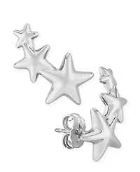 Triple Star Stud Crawler Earrings 14k Gold