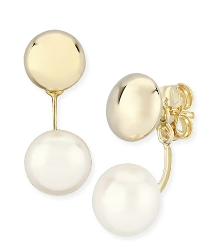 Flat Ball Pearl (8 1/2 mm) Drop Earrings Set 14k Yellow Gold