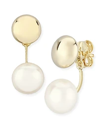 Flat Ball Pearl (8 1/2 mm) Drop Earrings Set 14k Yellow Gold