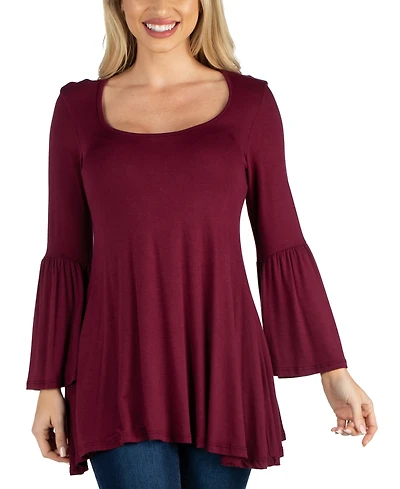 24Seven Comfort Apparel Women Swing High Low Bell Sleeve Tunic Top