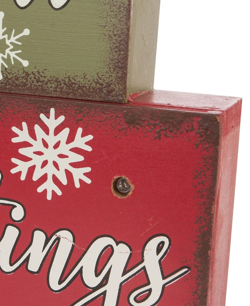 Glitzhome 11.81" Christmas Wooden Led Lighted Block Word Sign 10 Bulbs