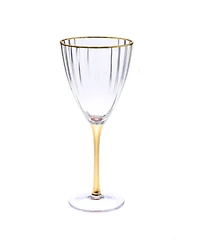 Classic Touch Set of 6 Straight Line Textured Water Glasses with Vivid Gold Tone Stem and Rim