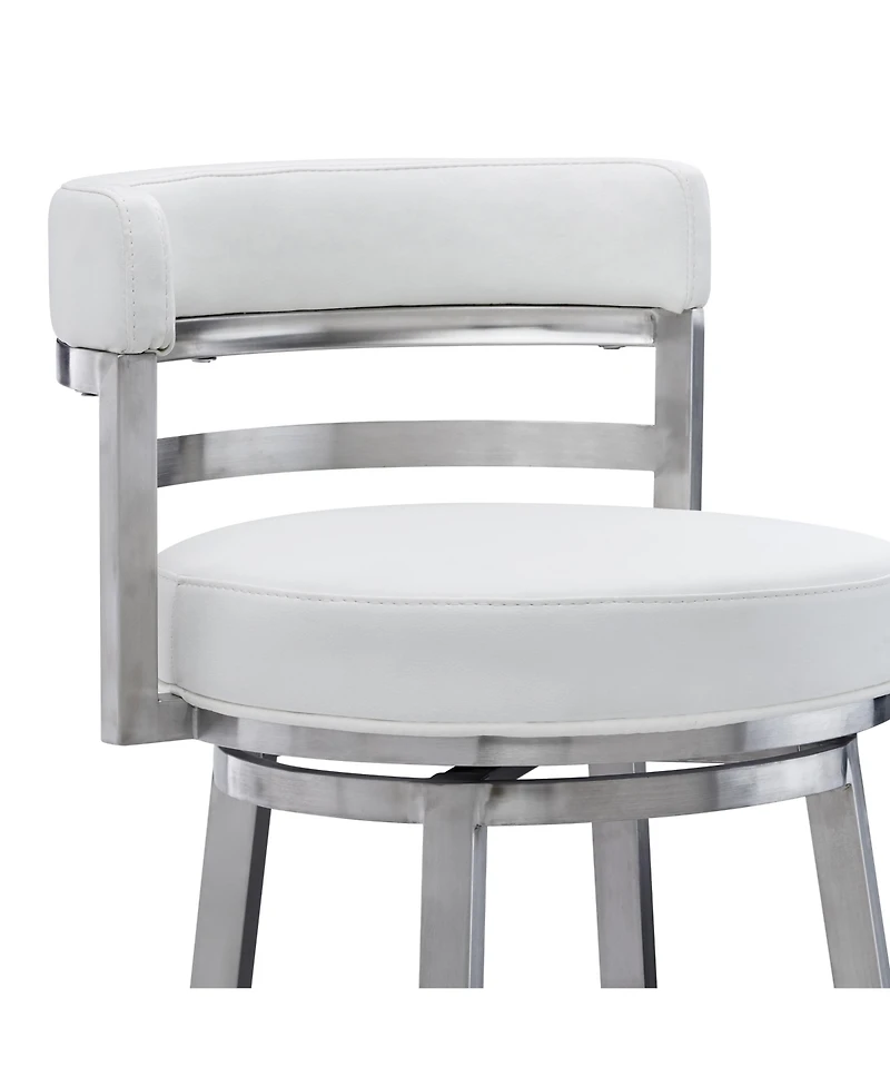 Madrid 30" Bar Height Swivel Gray Artificial leather and Brushed Stainless Steel Stool