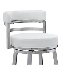 Madrid 30" Bar Height Swivel Gray Artificial leather and Brushed Stainless Steel Stool