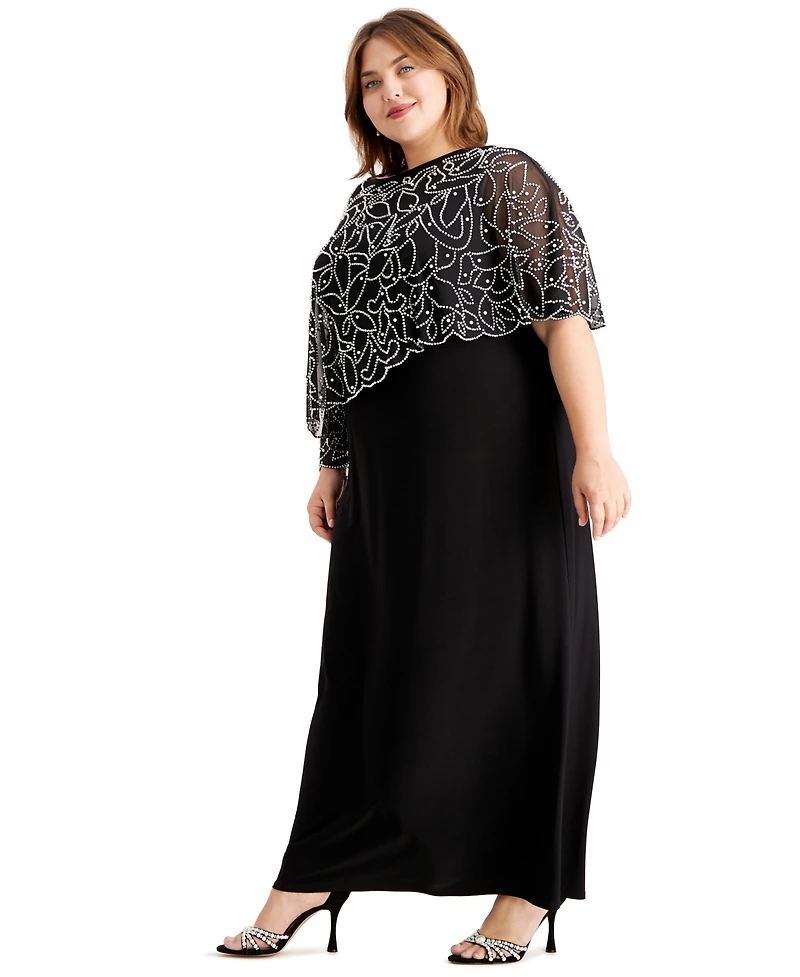 Msk Plus Beaded Cape Gown