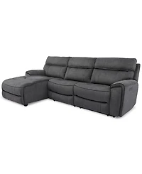 Closeout! Hutchenson 3-Pc. Fabric Chaise Sectional with 2 Power Recliners and Headrests