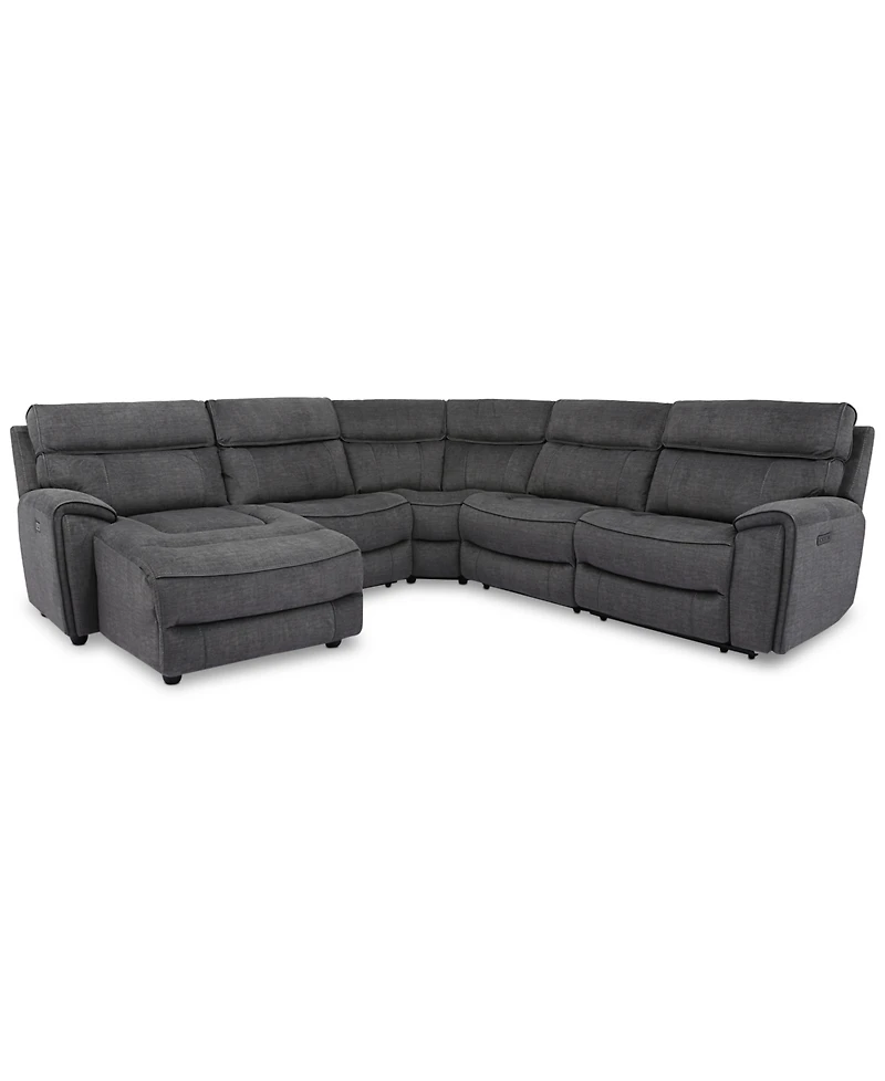 Closeout! Hutchenson 5-Pc. Fabric Chaise Sectional with 2 Power Recliners