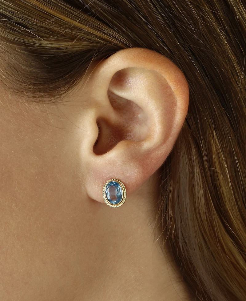 Gemstone Twist Gallery Stud Earring Set 14k Gold