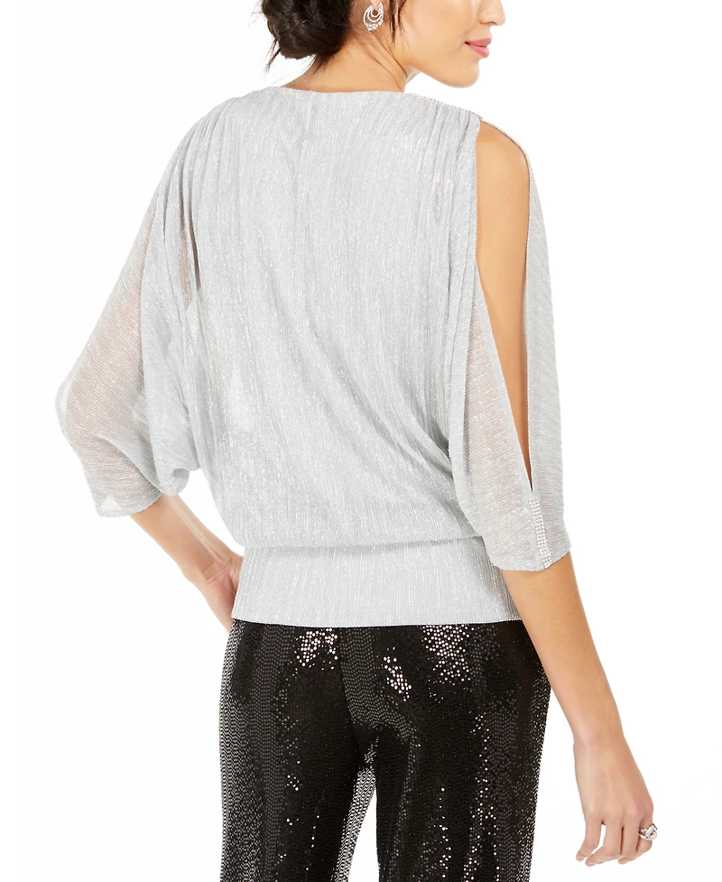 Msk Split-Sleeve Metallic Blouson Top