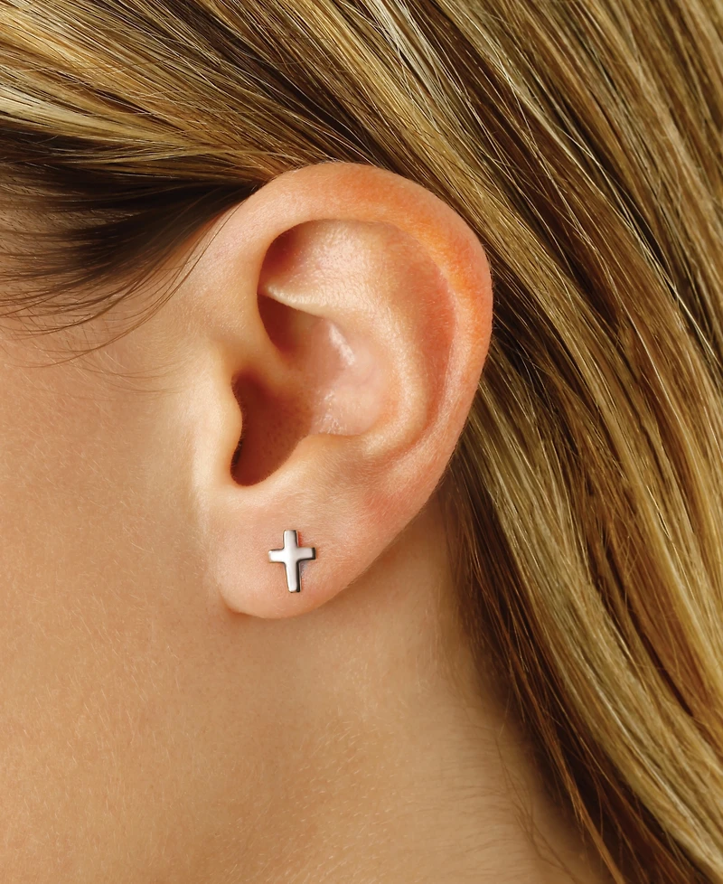 Flat Cross Stud Earrings 14k White, Yellow or Rose Gold