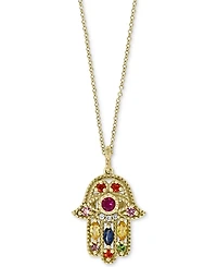 Effy Multi-Gemstone (5/8 ct. t.w.) & Diamond Accent Hamsa Hand 18" Pendant Necklace in 14k Gold