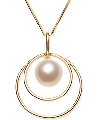 Cultured Freshwater Pearl (8mm) Double Loop 18" Pendant Necklace in 18k Gold-Plated Sterling Silver