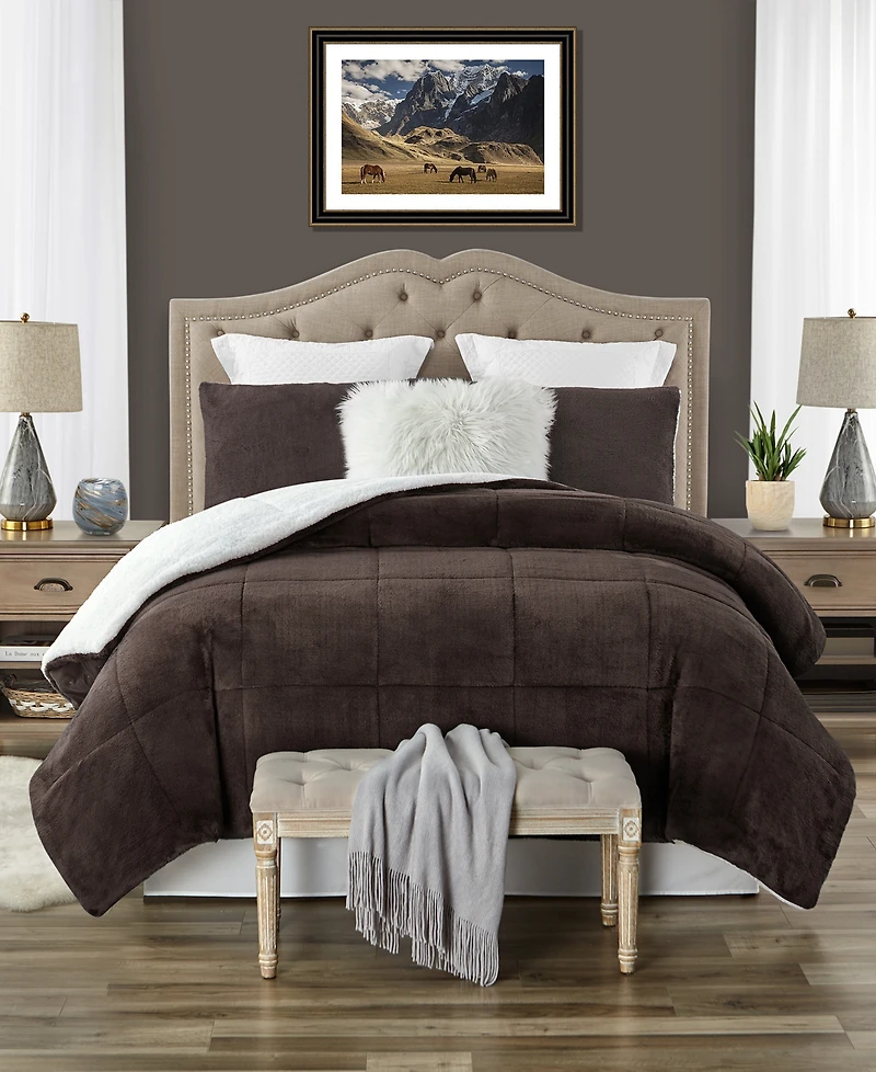 Cathay Home Inc. Plush Faux Fur and Sherpa Reversible Comforter Set, Full/Queen