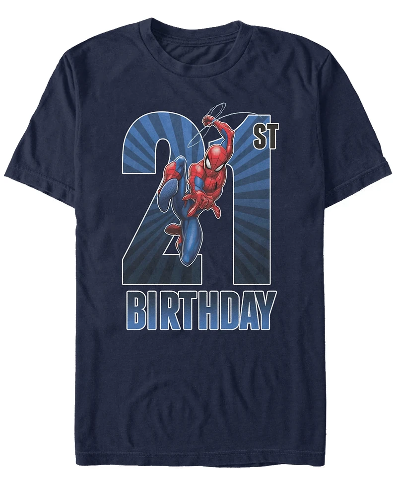 Fifth Sun Men's Marvel Spider-Man Swinging 21st Birthday Short Sleeve T-Shirt