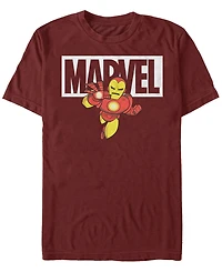 Marvel Men's Classic Iron Man Cartoon Brick Logo, Short Sleeve T-Shirt
