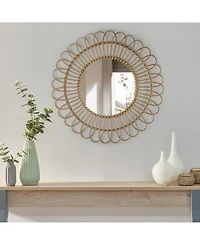 American Art Decor Woven Rattan Sunburst Accent Wall Mirror