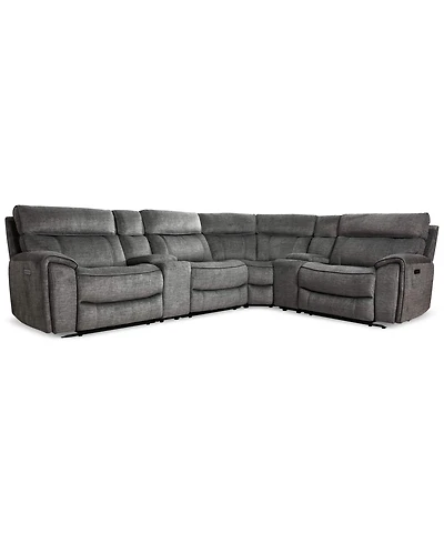 Closeout! Hutchenson 6Pc Fabric Sectional with 2 Usb Power Recliners, 2 Consoles