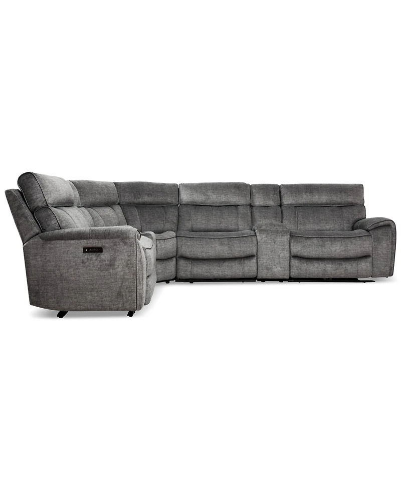 Closeout! Hutchenson 6Pc Fabric Sectional with 2 Usb Power Recliners, 2 Consoles