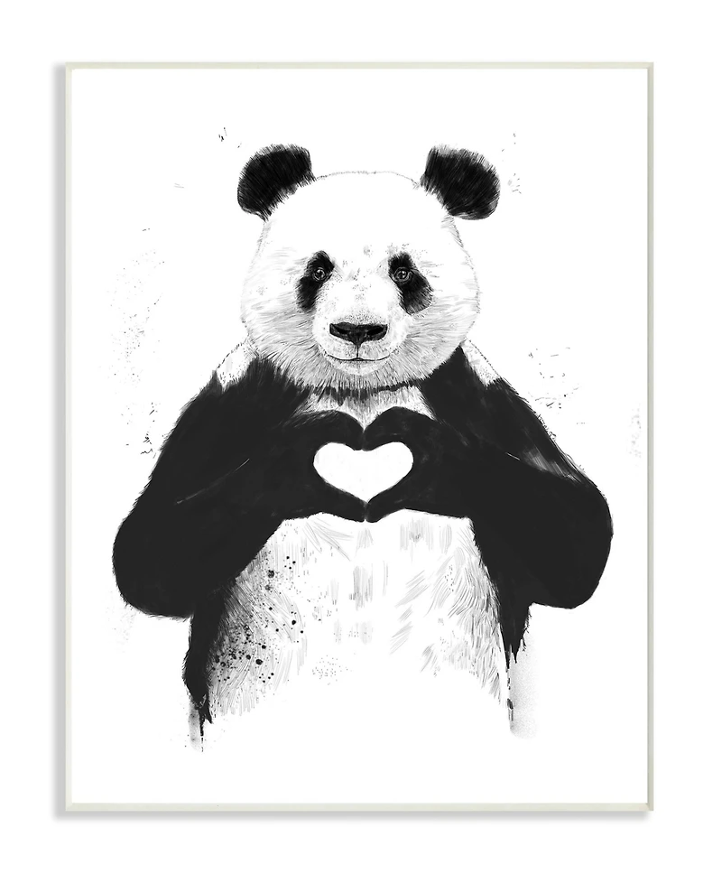 Stupell Industries Black and White Panda Bear Making A Heart Ink Illustration Wall Plaque Art, 10" L x 15" H