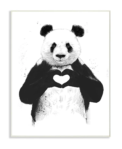 Stupell Industries Black and White Panda Bear Making A Heart Ink Illustration Wall Plaque Art, 10" L x 15" H