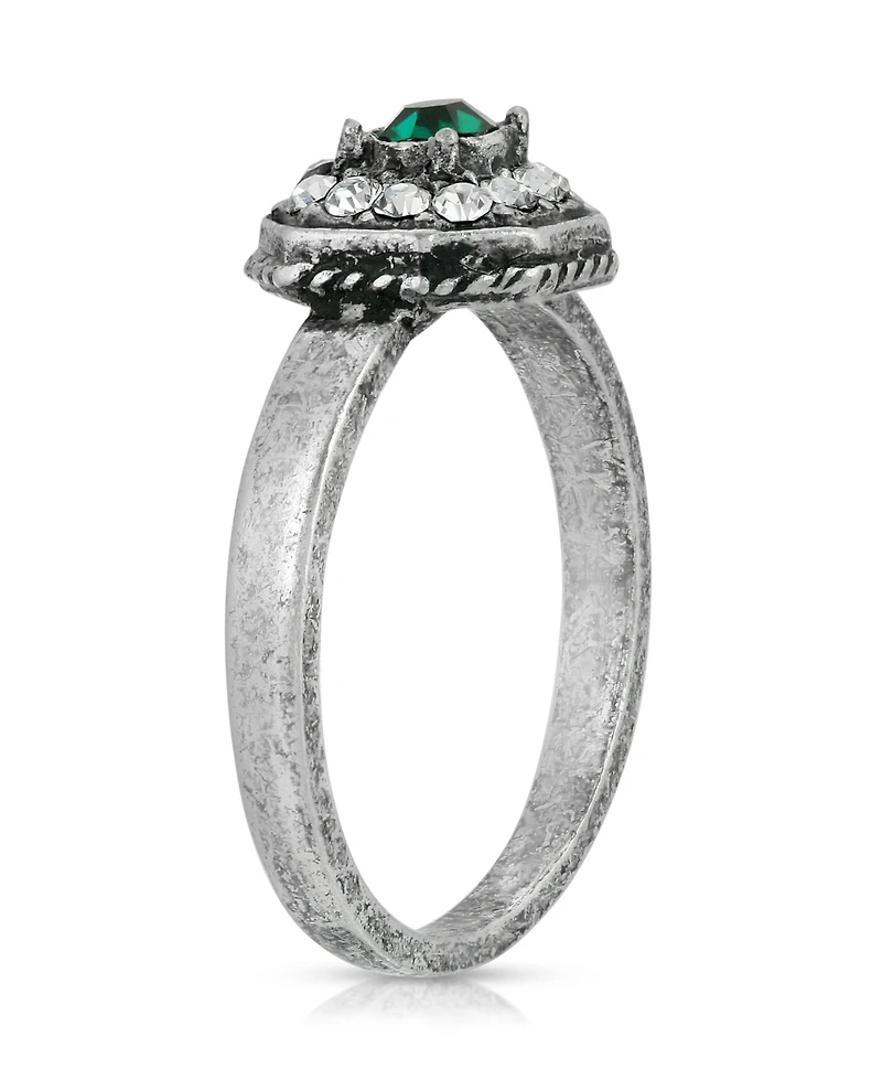Pewter and Clear Crystal Octagonal Ring