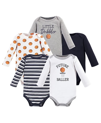 Hudson Baby Boys Soft Cotton Long-Sleeve Bodysuit Bundle (5-Count)