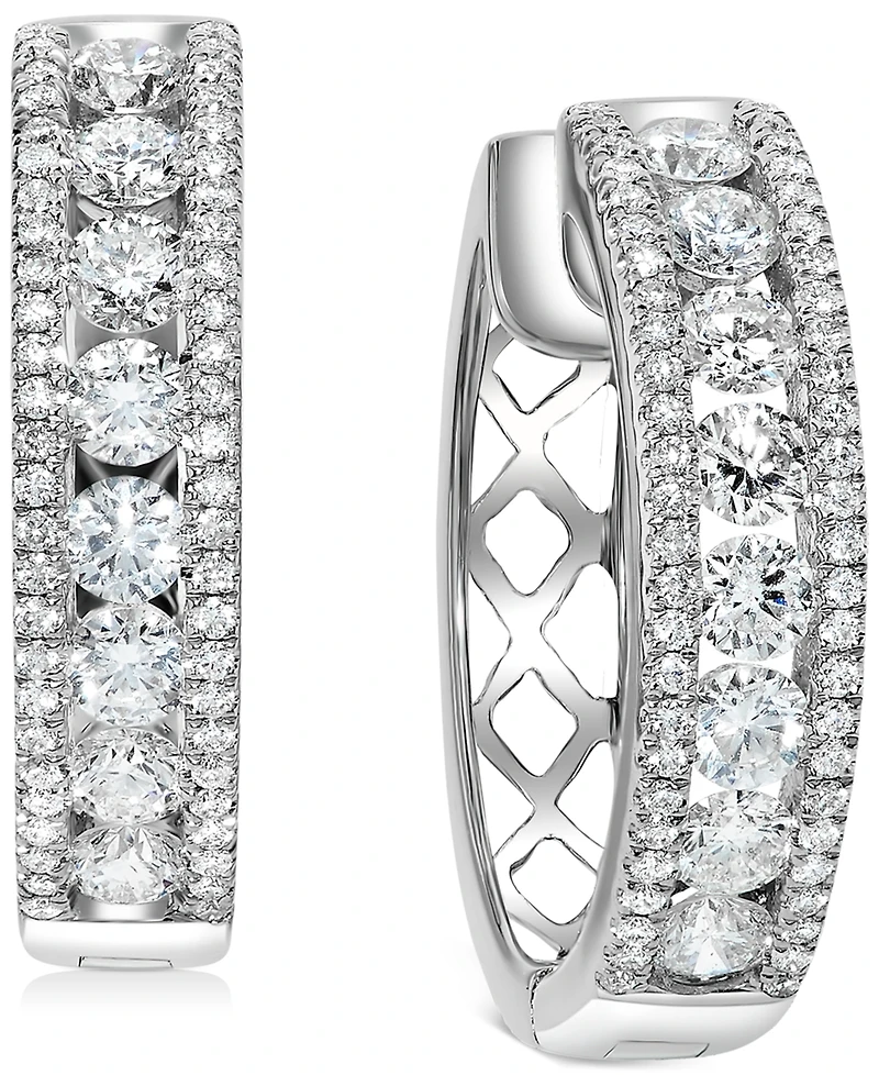 Diamond Openwork Small Hoop Earrings (1-1/2 ct. t.w.) in 14k White Gold, 0.75"