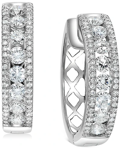 Diamond Openwork Small Hoop Earrings (1-1/2 ct. t.w.) in 14k White Gold, 0.75"