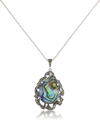 Marcasite and Abalone Doublet Teardrop Pendant+18" Chain in Sterling Silver