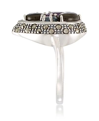 Marcasite and Amethyst (1-1/4 ct. tw.), Abalone (9/10 ct. t.w.) and Blue topaz (1/4 ct. t.w.) Teardrop Ring in Sterling Silver