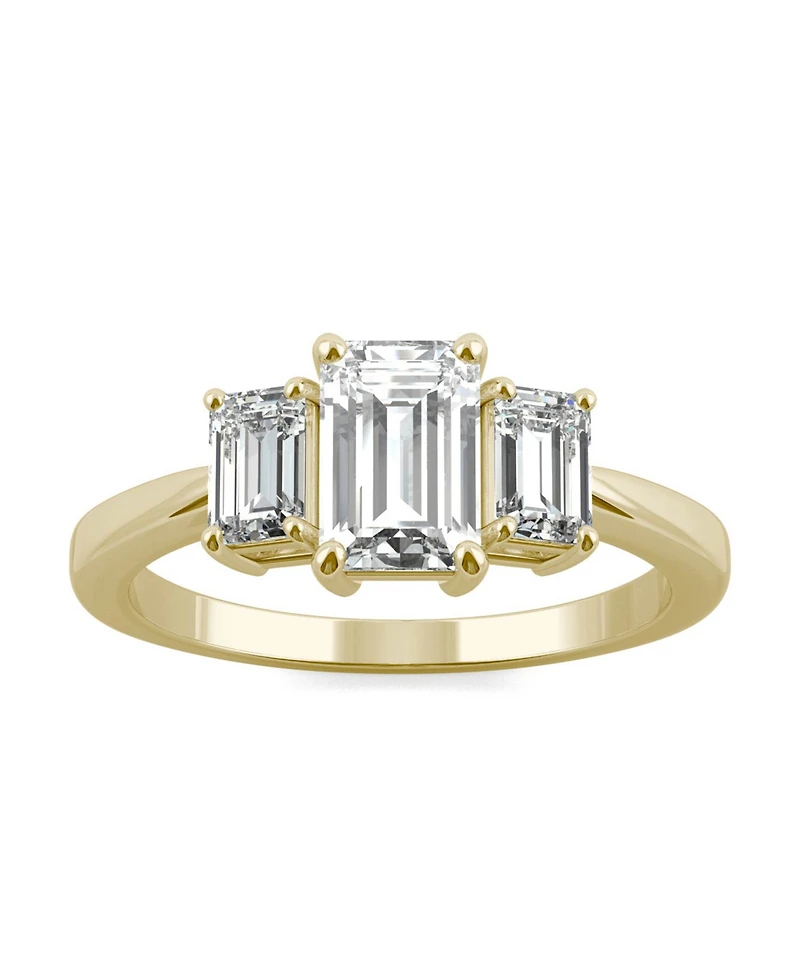 Moissanite Emerald Cut Three Stone Ring 1-1/2 ct. t.w. Diamond Equivalent 14k White or Yellow Gold