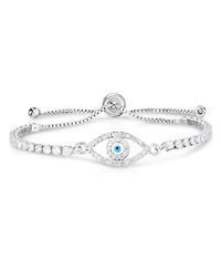 Cubic Zirconia Evil Eye Adjustable Bolo Bracelet In Silver Plate or Gold Plate