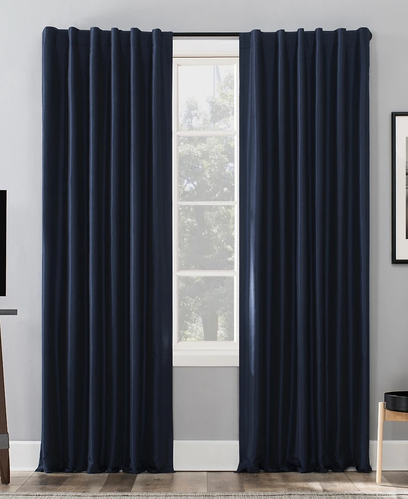 Evelina Faux Dupioni Silk Thermal Extreme 100% Blackout Back Tab Curtain Panel
