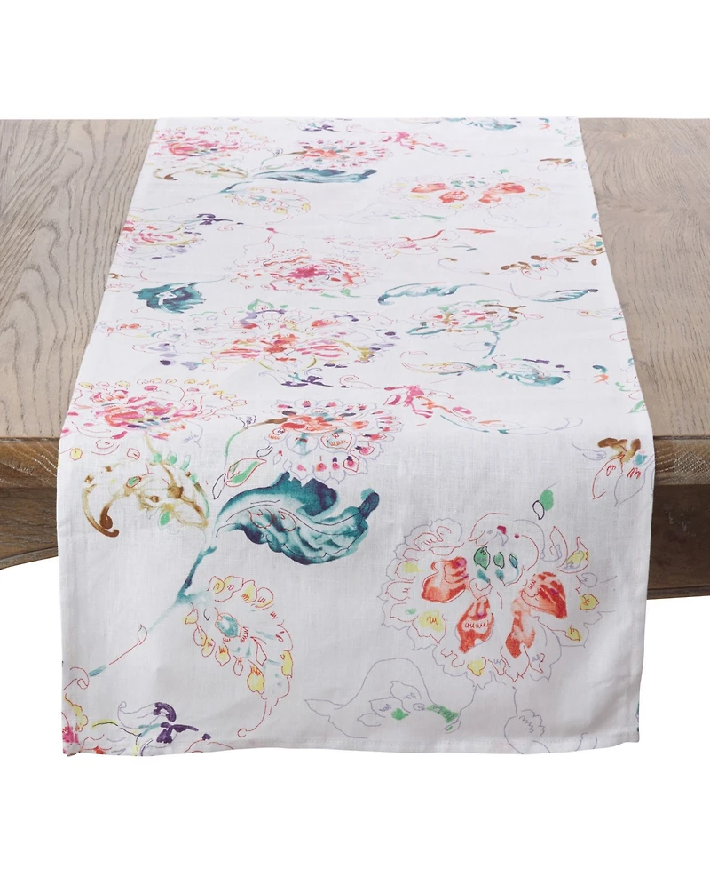 Saro Lifestyle Primavera Collection Printed Floral Design Table Runner