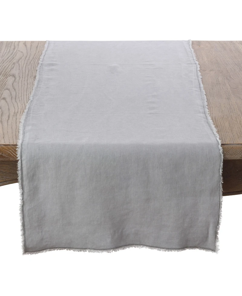 Saro Lifestyle Fringed Linen Design Stone Washed Runner
