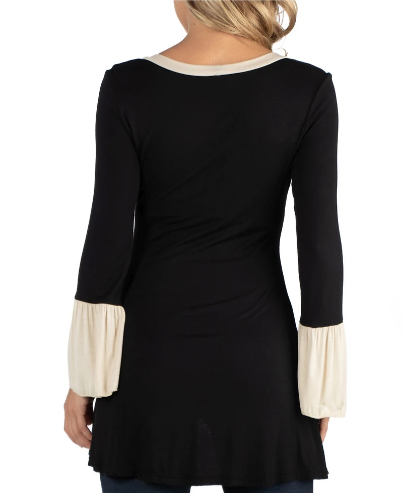 24Seven Comfort Apparel Swing High Low Bell Sleeve Maternity Tunic Top
