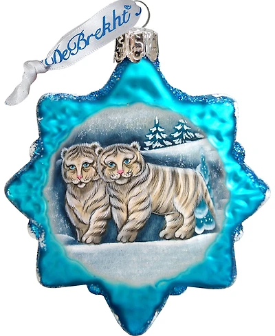G.DeBrekht Santa White Tiger Cubs Glass Ornament