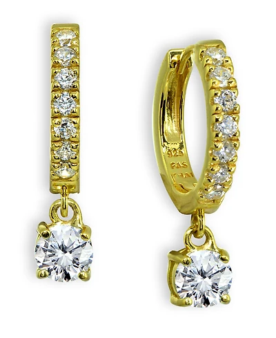 Cubic Zirconia Dangle Drop Huggie Hoop Earring in 18k Gold Plated Sterling Silver