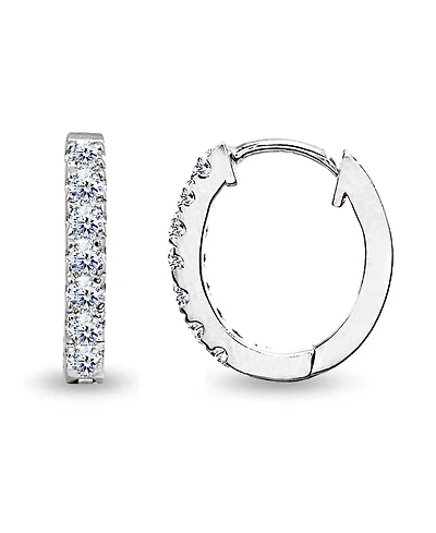 Cubic Zirconia Oval Huggie Hoop Earrings Sterling Silver