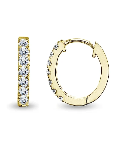 Cubic Zirconia Oval Huggie Hoop Earrings Sterling Silver