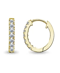 Cubic Zirconia Oval Huggie Hoop Earrings Sterling Silver