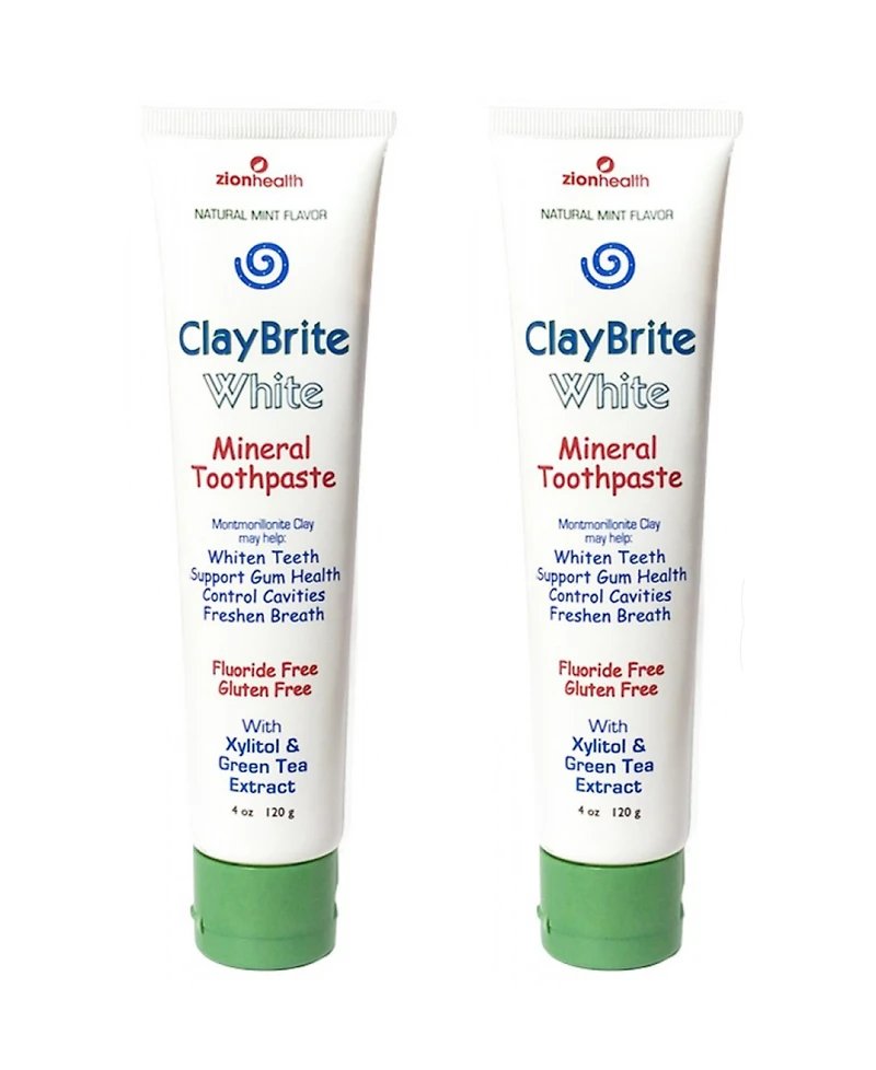 Zion Health Claybrite White Toothpaste, Non Fluoride Set of 2 Pack, 8oz