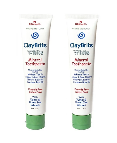 Zion Health Claybrite White Toothpaste, Non Fluoride Set of 2 Pack, 8oz
