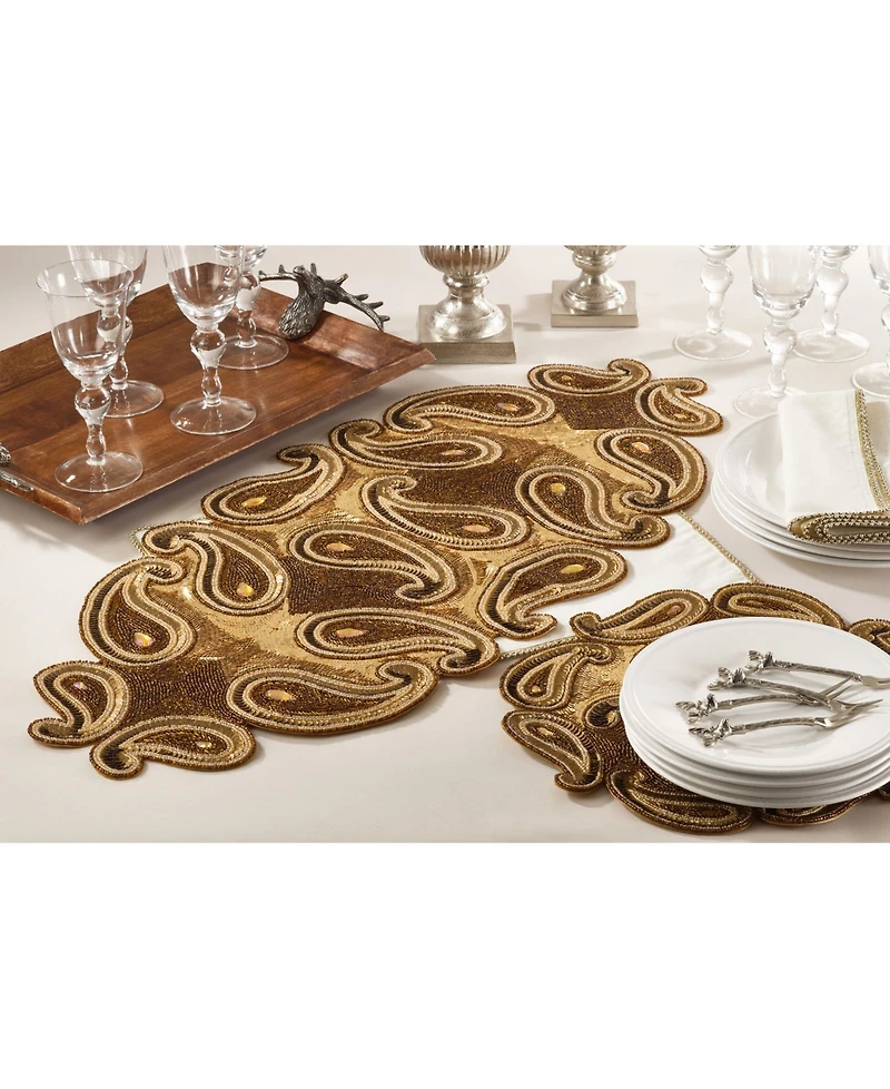 Saro Lifestyle Beaded Paisley Design Table Runner