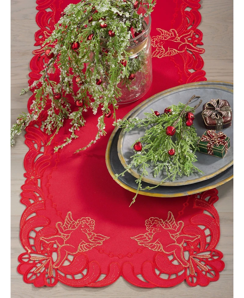 Saro Lifestyle Embroidered Angel Cherub Design Christmas Table Runner