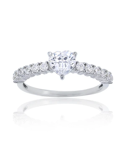 Red, Green, Purple, or White Heart Cubic Zirconia Ring Rhodium Plated Sterling Silver